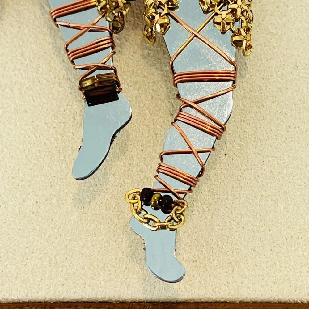 Vintage Liztech ‘94 Dancing Wolf Shaman Mirrored Brooch with Copper Wire Detail